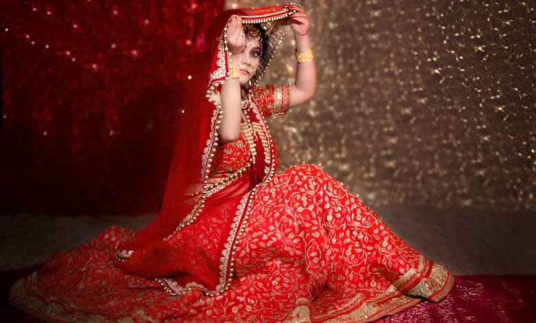 red bridal lehenga