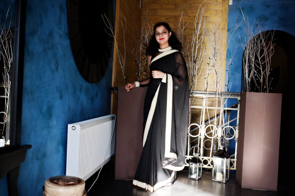 black saree with golden border